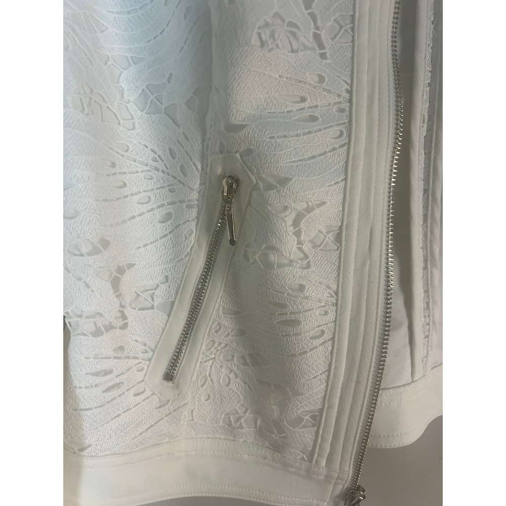 White House Black Market White Floral Eyelet Lace Zip Front Jacket Womens 8 - Picture 4 of 7